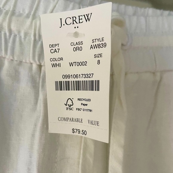 NWT J. Crew Factory White Linen Blend Drawstring Pants Sz 8 - Picture 8 of 16